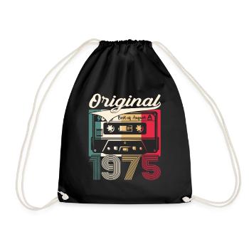 48th Birthday Man August Vintage 1975 Cassette - Drawstring Bag - black - Front