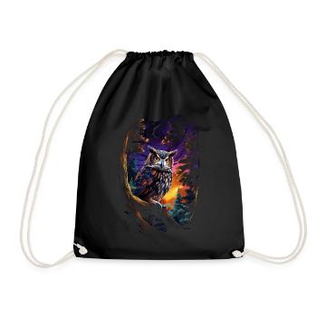 Beautiful owl with big eyes at night - Drawstring Bag - black - Front