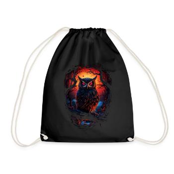 Beautiful owl with big eyes at night - Drawstring Bag - black - Front