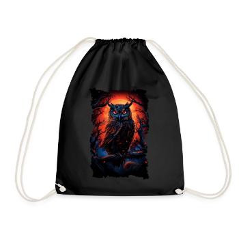 Cool owl with big eyes at night - Drawstring Bag - black - Front