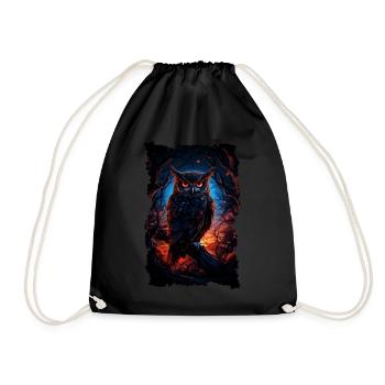 Cool owl with big eyes at night - Drawstring Bag - black - Front