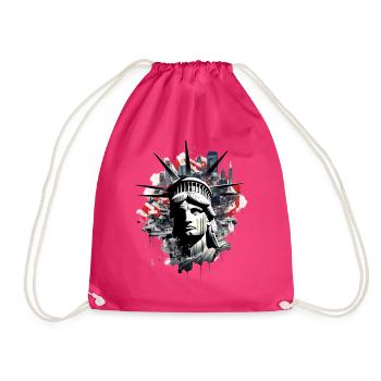 New York City Statue of Liberty USA America Fan - Drawstring Bag - fuchsia - Front