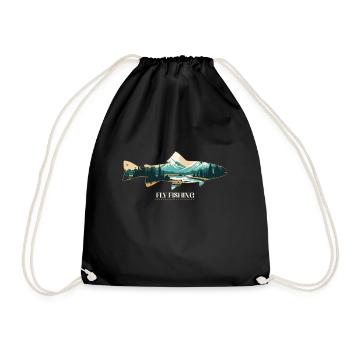 Fly Fishing for a Trout: Retro Rivers & Mountains - Drawstring Bag - black - Front