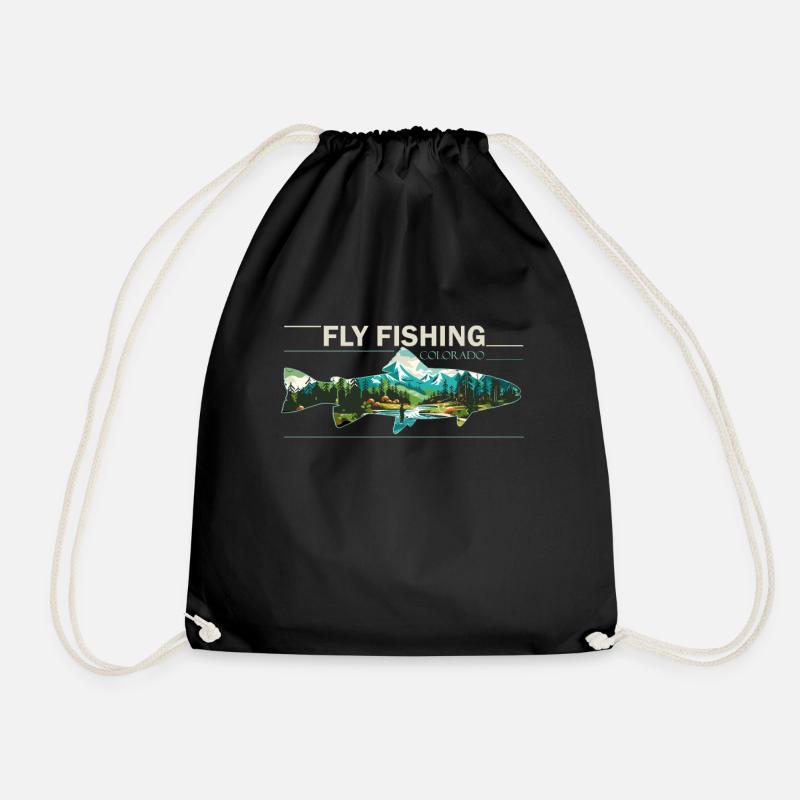 Fly Fishing in Colorado: Retro Anglers & - Drawstring Bag - black