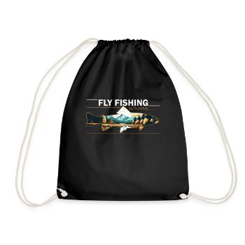 Fly Fishing in Montana Retro Scenic Landscape - Drawstring Bag - black - Front