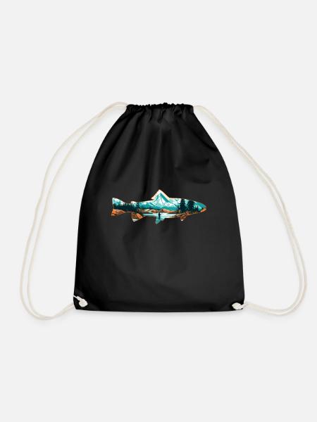 Retro Trout Angler Kreationen Forelle Umriss - Turnbeutel - Schwarz