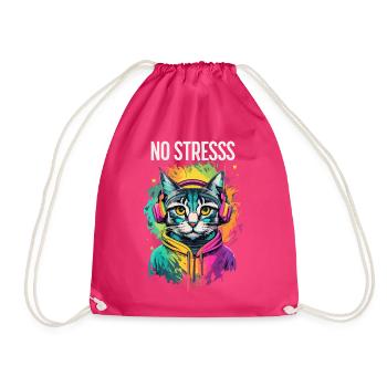 Cat motif music lover saying NO STRESS - Drawstring Bag - fuchsia - Front