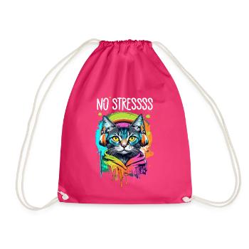Cat motif music lover saying NO STRESS - Drawstring Bag - fuchsia - Front