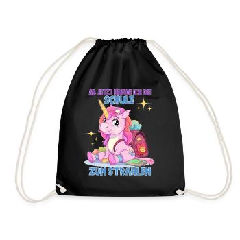 Schulkind Mädchen Einhorn Zur Einschulung - Turnbeutel - Schwarz - Vorne