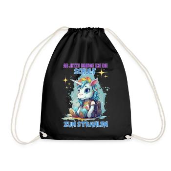 Schulkind Mädchen Einhorn Zur Einschulung - Turnbeutel - Schwarz - Vorne