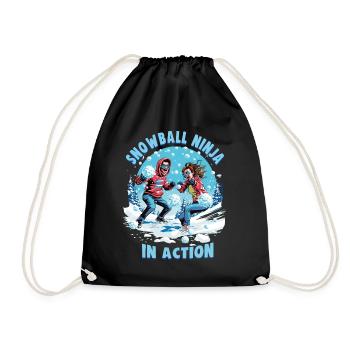 Schneeballschlacht - Snowball Ninja in Action - Turnbeutel - Schwarz - Vorne