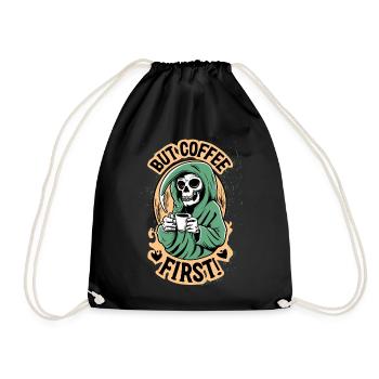 Grim Reaper, Skull But Coffee First Coffee - Drawstring Bag - black - Front
