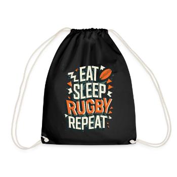 Eat Sleep Rugby Repeat Sport Typografie - Turnbeutel - Schwarz - Vorne