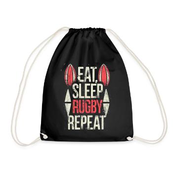 Eat Sleep Rugby Repeat Sport Typografie - Turnbeutel - Schwarz - Vorne