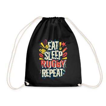 Eat Sleep Rugby Repeat Sport Typografie - Turnbeutel - Schwarz - Vorne