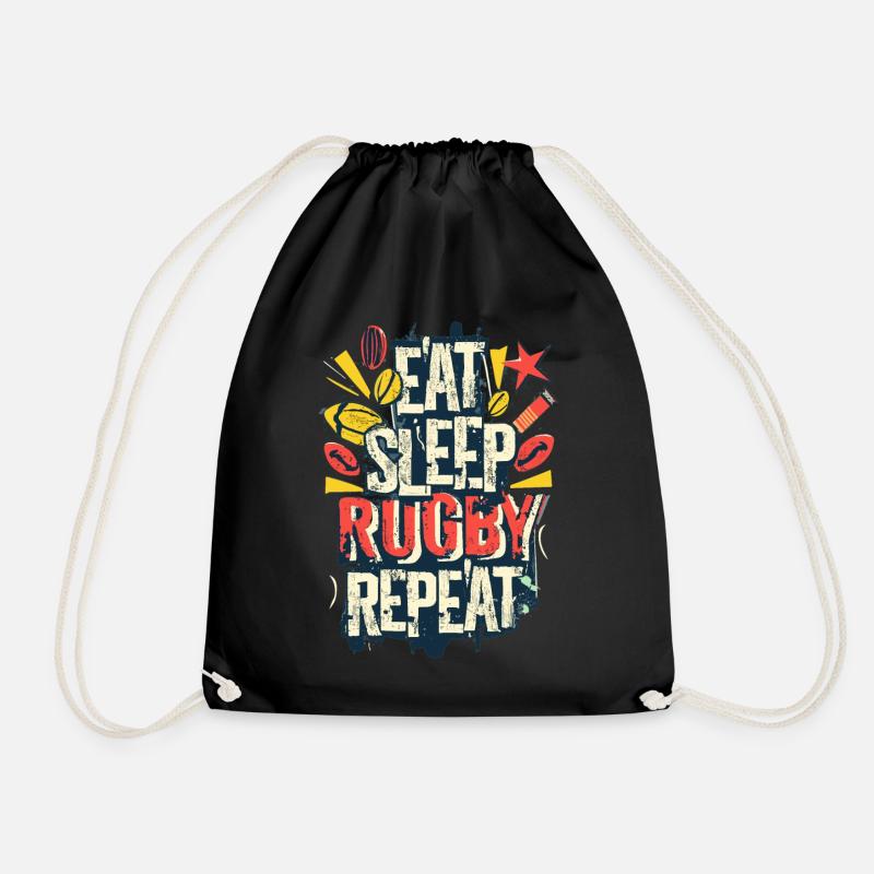 Eat Sleep Rugby Repeat Sport Typografie - Turnbeutel - Schwarz