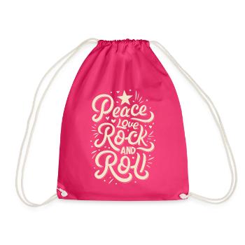 Peace Love Rock And Roll Statement Motto - Drawstring Bag - fuchsia - Front