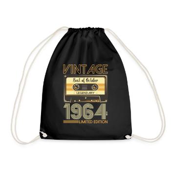 59. Geburtstag Kassette Oktober Jahrgang 1964 Tape - Turnbeutel - Schwarz - Vorne