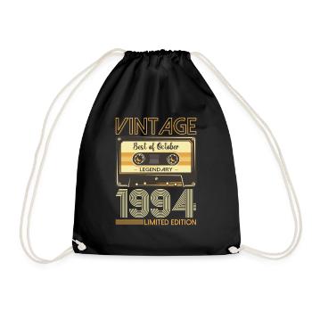 29th Birthday Cassette October Vintage 1994 Tape - Drawstring Bag - black - Front
