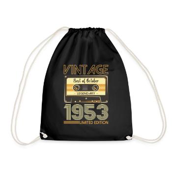 70. Geburtstag Kassette Oktober Jahrgang 1953 Tape - Turnbeutel - Schwarz - Vorne