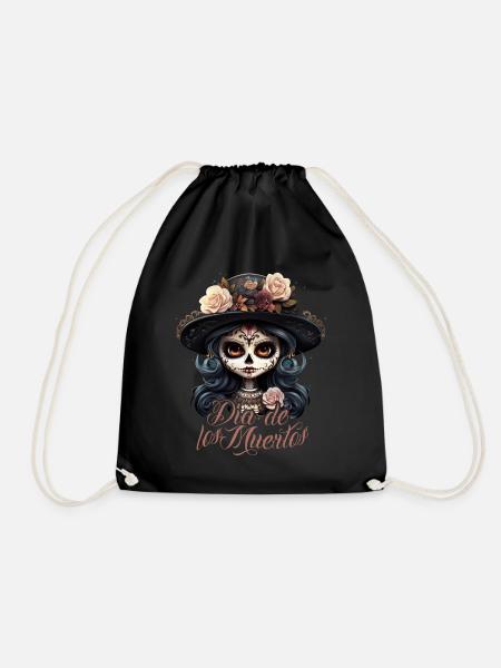 Dia de los Muertos Mexico Day of the Dead Design - Drawstring Bag - black