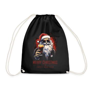 Funny Santa Claus Santa Claus Drinks Alcohol - Drawstring Bag - black - Front