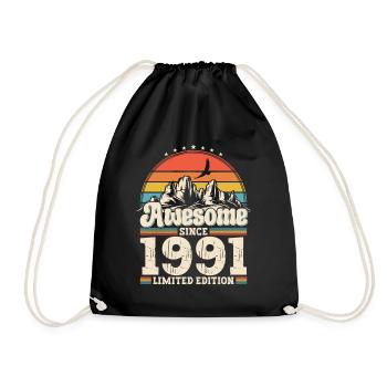 32nd Birthday Man Vintage 1991 Vintage Retro - Drawstring Bag - black - Front