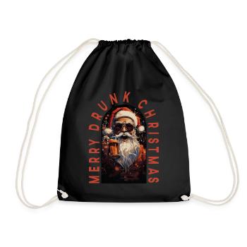Merry Drunk Christmas Santa Claus Drinks Alk - Drawstring Bag - black - Front