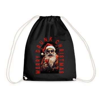 Merry Drunk Christmas Santa Claus Drinks Alk - Drawstring Bag - black - Front