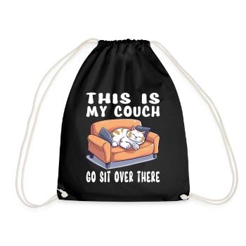 Cat, Couch, Sofa, Funny, Humor, Typical, Cartoon - Drawstring Bag - black - Front