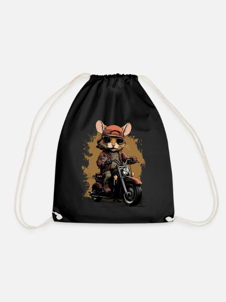 Cool rat on a motorbike - Drawstring Bag - black