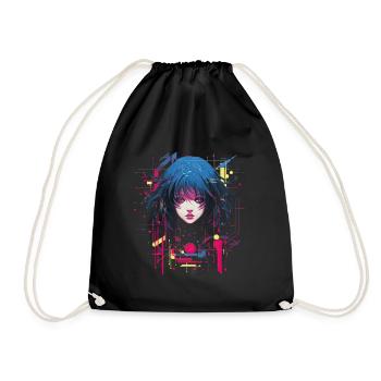 Goth Anime Mädchen Glitch Art Grunge - Turnbeutel - Schwarz - Vorne