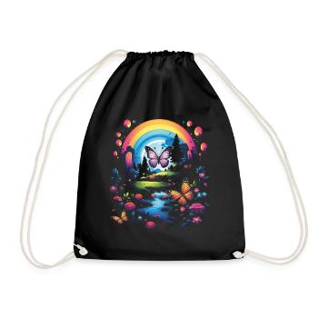 Cute Kawaii Rainbow Butterflies Dream - Drawstring Bag - black - Front