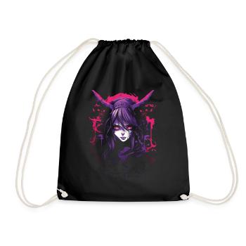 Anime Goth Girl Japanese Aesthetic Grunge Horror - Drawstring Bag - black - Front