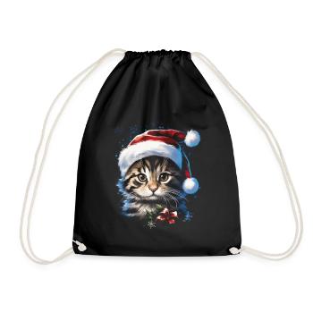 Mignon Noël Hiver Décembre Chat Amour - Sac de sport léger - noir - Devant