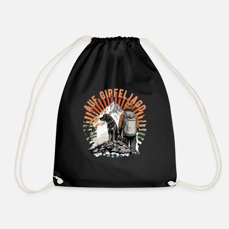 Wanderer mit Hund Design für Bergsteiger - Turnbeutel - Schwarz