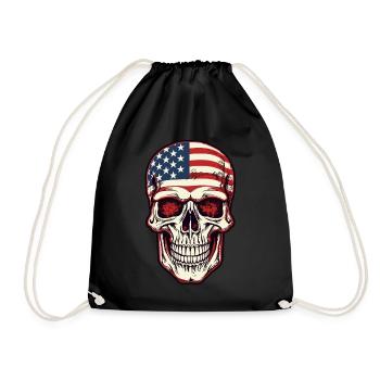 Skull with American flag - Drawstring Bag - black - Front