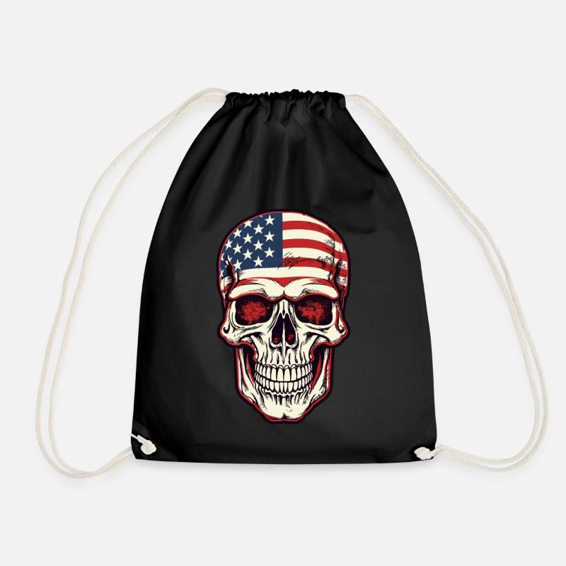 Totenkopf mit amerikanischer Flagge - Turnbeutel - Schwarz
