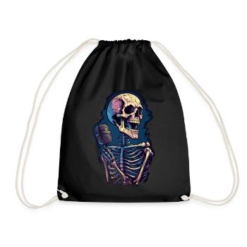 Bunter abstrakter Totenkopf mit Mikrofon - Turnbeutel - Schwarz - Vorne