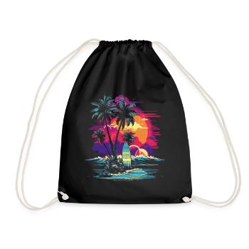 80er Vaporwave Strand Kalifornien Retro Ozean - Turnbeutel - Schwarz - Vorne
