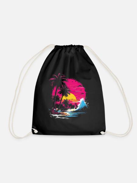 80er Vaporwave Strand Kalifornien Retro Ozean - Turnbeutel - Schwarz