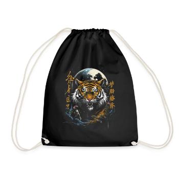 Tiger Artwork China Japanese Mythical - Drawstring Bag - black - Front