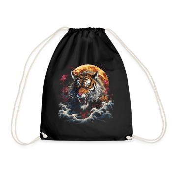 Tiger Artwork China Japanese Mythical - Drawstring Bag - black - Front