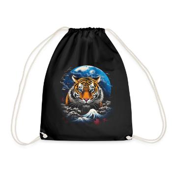 Tiger Artwork China Japanese Mythical - Drawstring Bag - black - Front
