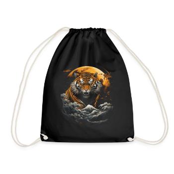 Tiger Artwork China Japanese Mythical - Drawstring Bag - black - Front