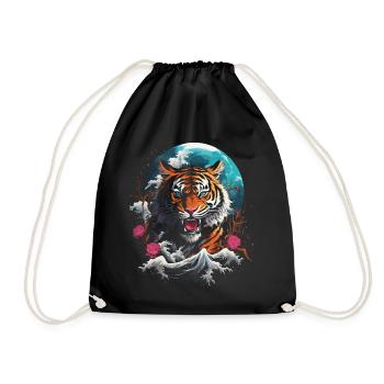 Tiger Artwork China Japanese Mythical - Drawstring Bag - black - Front
