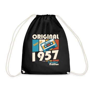 66. Geburtstag Kassette November Jahrgang 1957 - Turnbeutel - Schwarz - Vorne