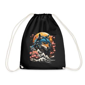 Wolf Japanisch Japanische Kunst Anime Traditionell - Turnbeutel - Schwarz - Vorne