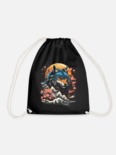 Wolf Japanisch Japanische Kunst Anime Traditionell - Turnbeutel - Schwarz