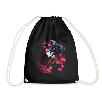 Geisha Manga Japan Samurai Art - Drawstring Bag - black - Front